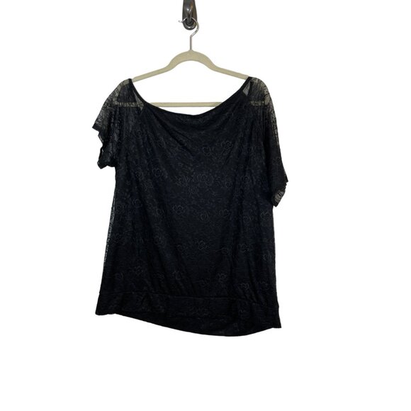Torrid Floral Top 2X Black Lace Off Shoulder Sheer Neutral Feminine Minimalist - Picture 7 of 12